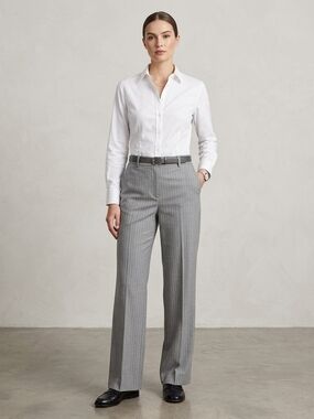 RW&CO. Gray Pinstripe Wide-Leg Trousers Size 8
